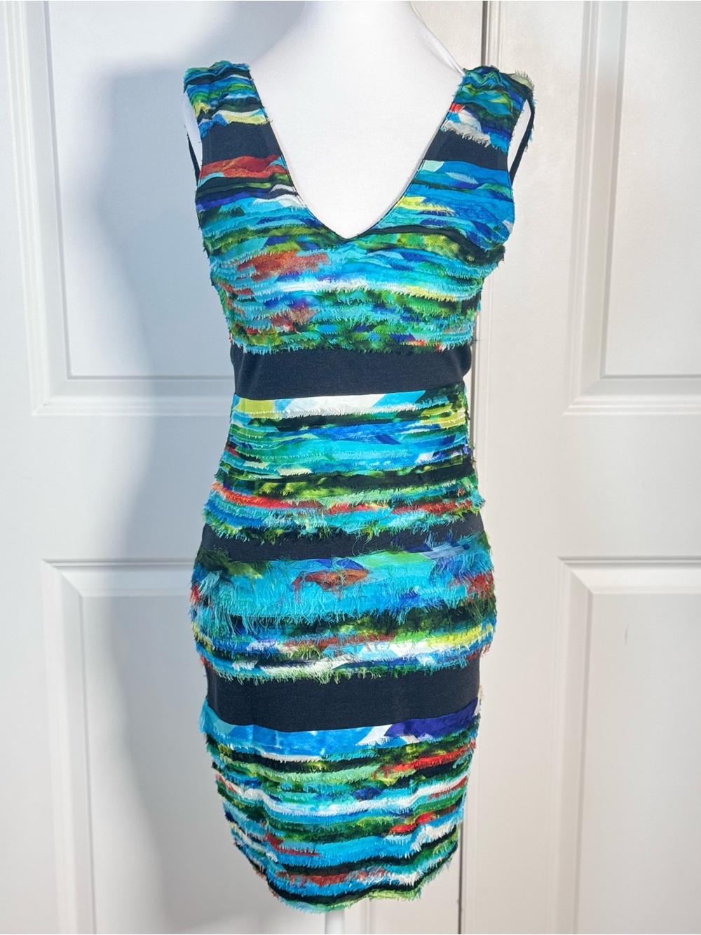 Rag & Bone Harley Dress XS 70% Silk Watercolor Frayed Mini Bodycon Cocktail